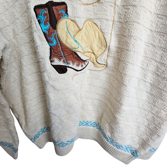Cabelas Sweater Knit Sweater Women XL Cream Cowboy Print Pullover Sweater Women - Picture 3 of 8